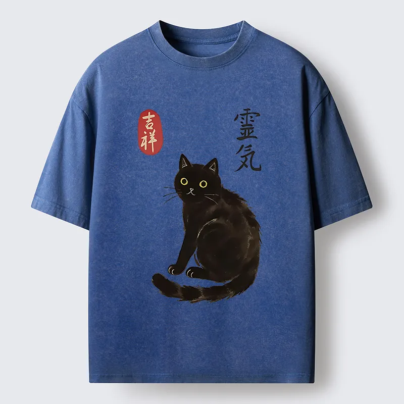 Tokyo-Tiger Japanese Black Cat Washed T-Shirt
