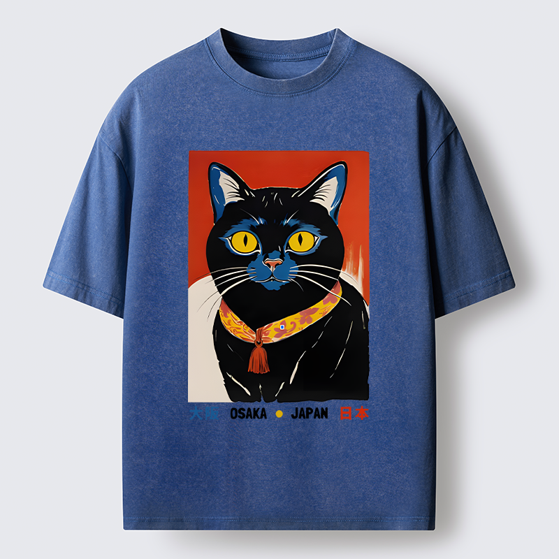 Tokyo-Tiger Japanese Cat Poster Washed T-Shirt