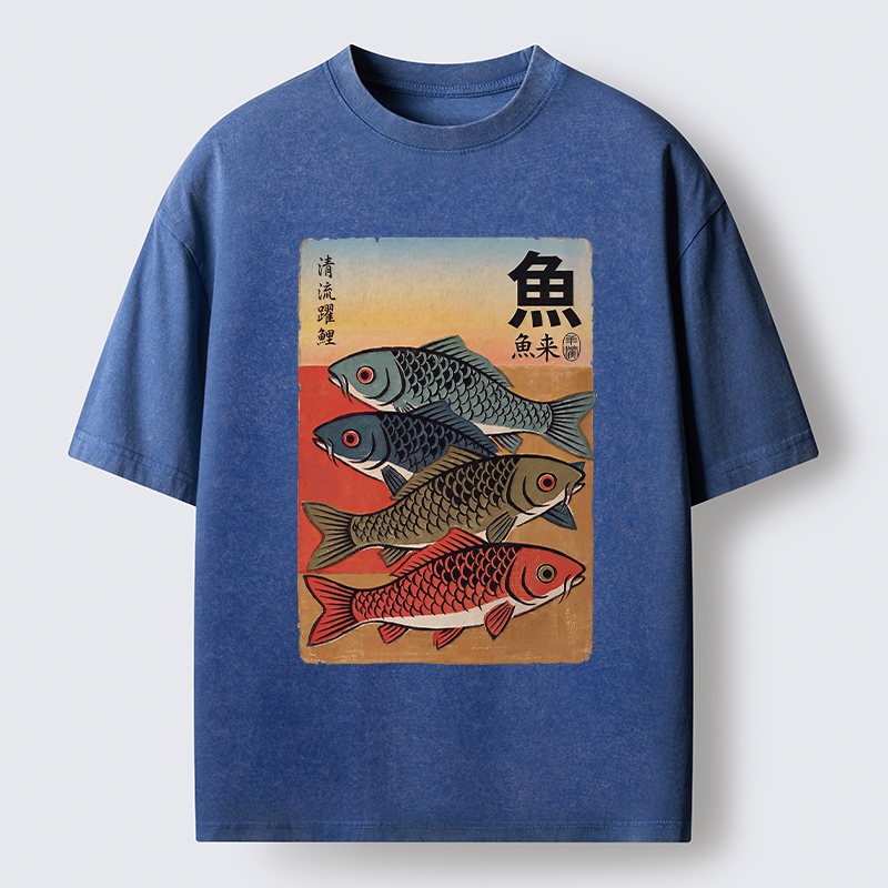 Tokyo-Tiger Retro Fish Poster Washed T-Shirt