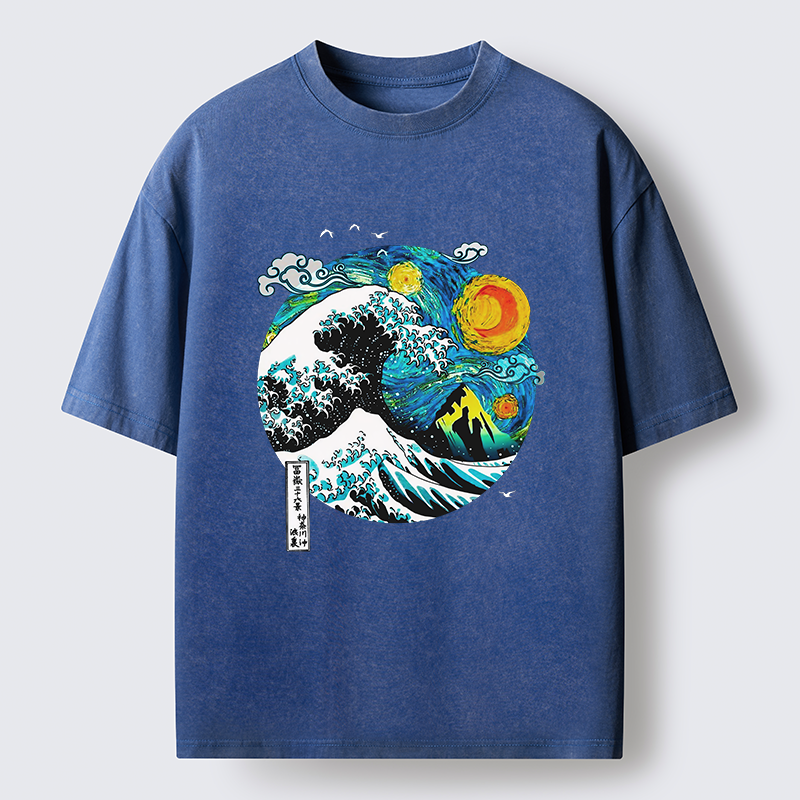 Tokyo-Tiger Oil Painting Ukiyo-e Wave Washed T-Shirt