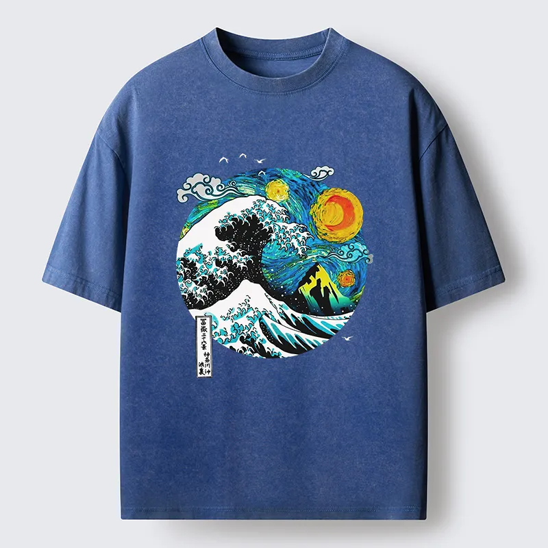 Tokyo-Tiger Oil Painting Ukiyo-e Wave Washed T-Shirt