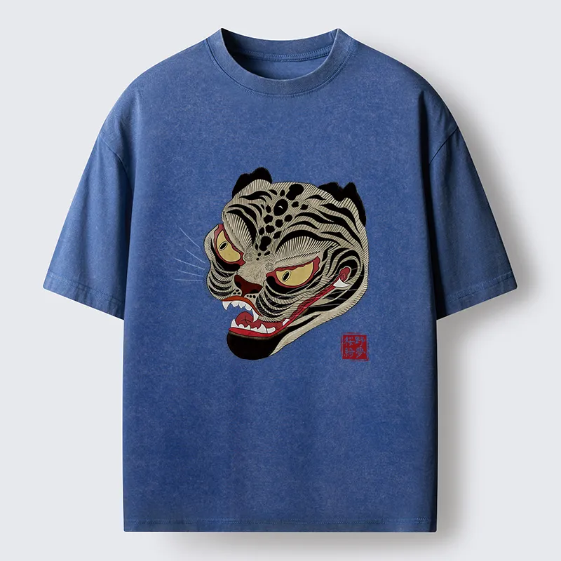 Tokyo-Tiger Retro Art Tiger Washed T-Shirt