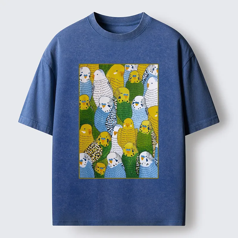 Tokyo-Tiger Beautiful Little Parrots Washed T-Shirt