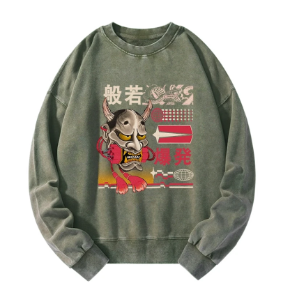 Tokyo-Tiger Hannya Mask Japanese Washed Sweatshirt