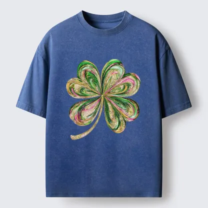 Tokyo-Tiger Lucky Four-Leaf Clover Washed T-Shirt