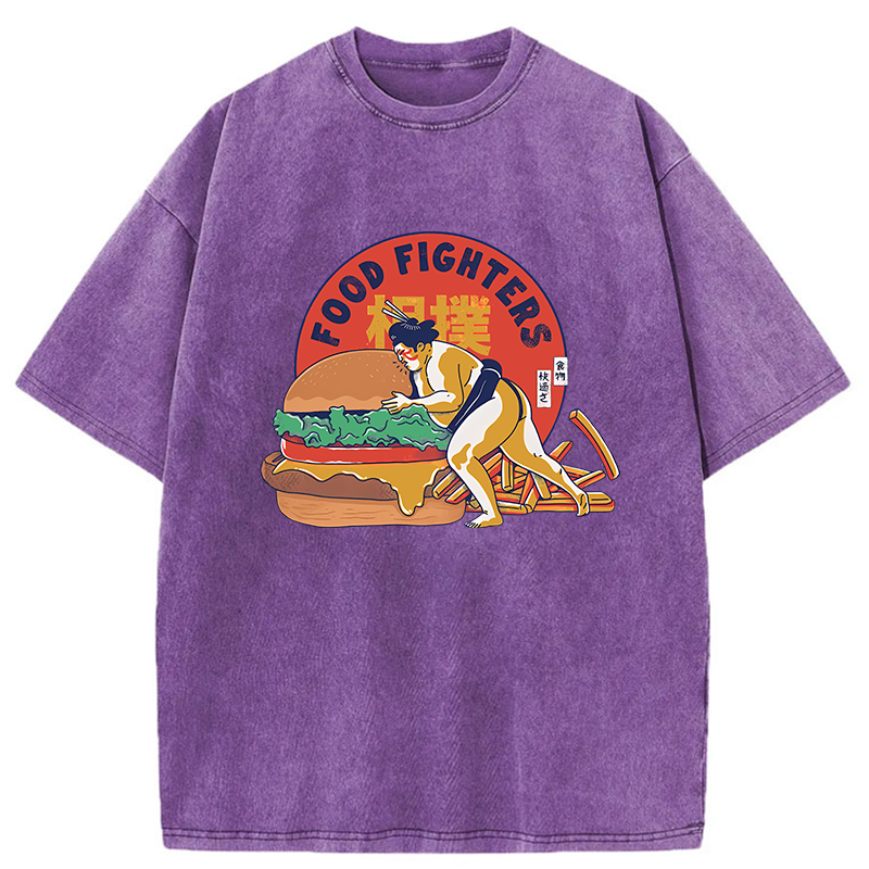 Tokyo-Tiger Sumo Wrestler Pushing Burger Washed T-Shirt