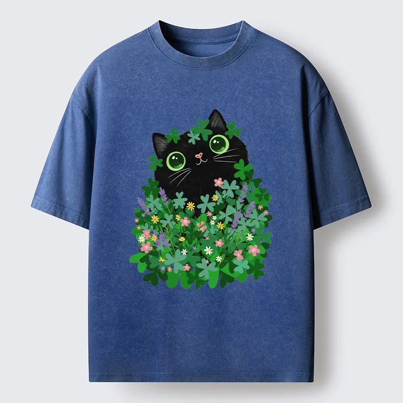 Tokyo-Tiger Black Cat On St. Patrick's Day Washed T-Shirt