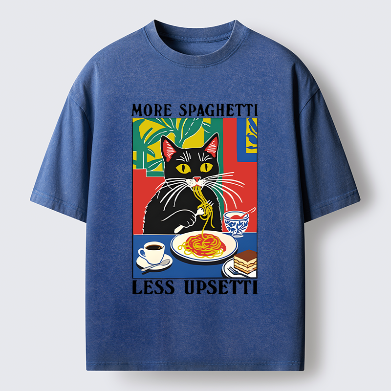 Tokyo-Tiger Black Cat Ate Spaghetti Washed T-Shirt