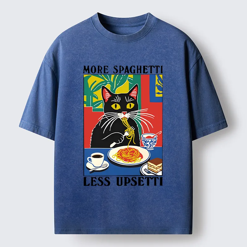 Tokyo-Tiger Black Cat Ate Spaghetti Washed T-Shirt