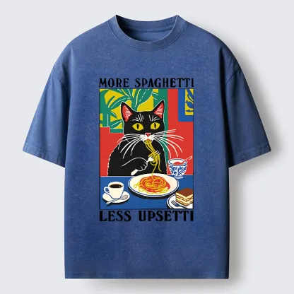 Tokyo-Tiger Black Cat Ate Spaghetti Washed T-Shirt