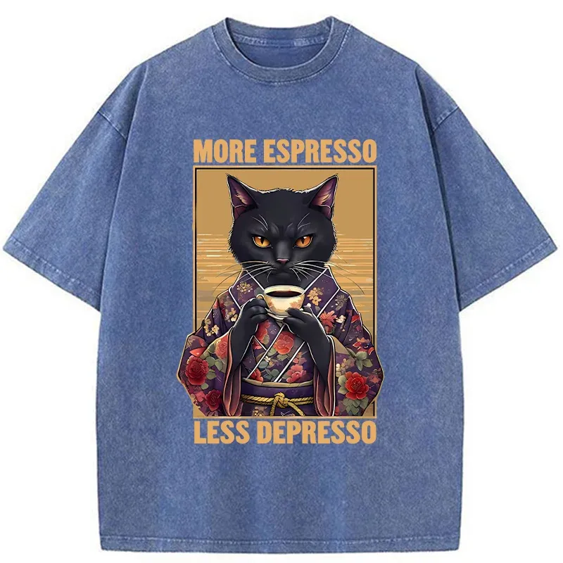 Tokyo-Tiger More Espresso Less Depresso Funny Washed T-Shirt