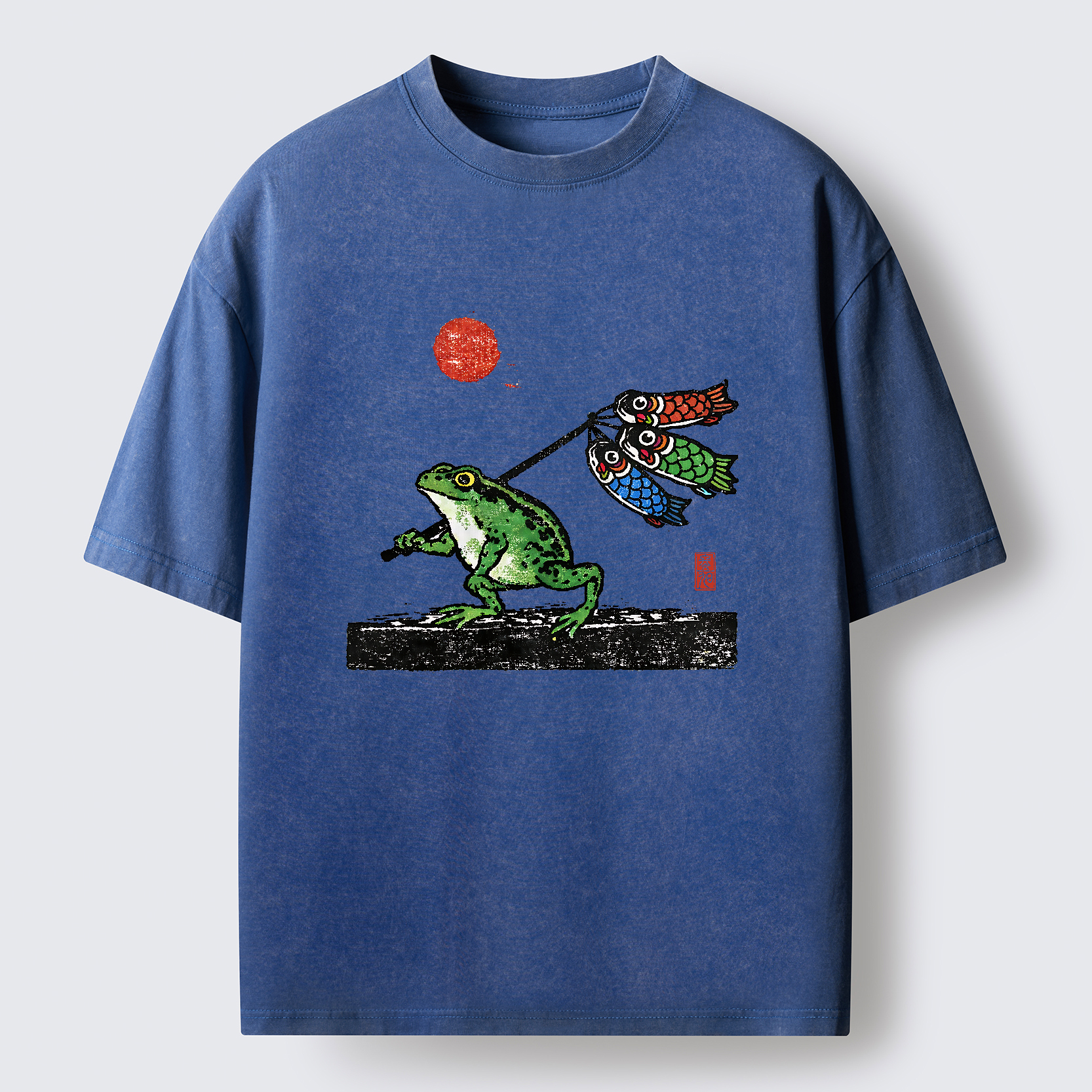 Tokyo-Tiger The Frog Carrying Carp Flags Washed T-Shirt