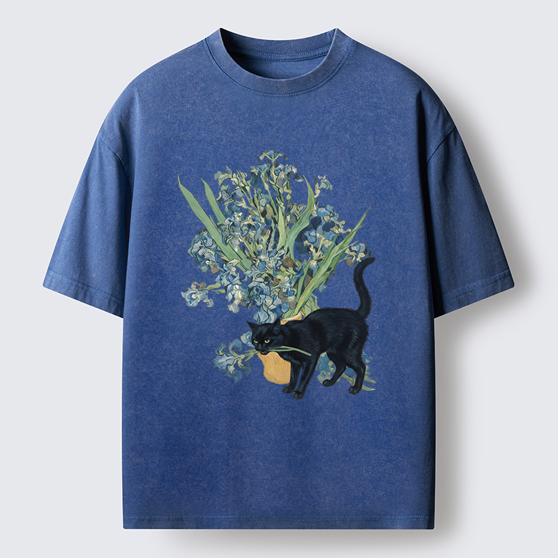 Tokyo-Tiger Black Cat And Orchid Washed T-Shirt