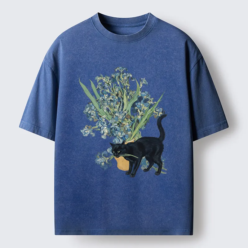 Tokyo-Tiger Black Cat And Orchid Washed T-Shirt