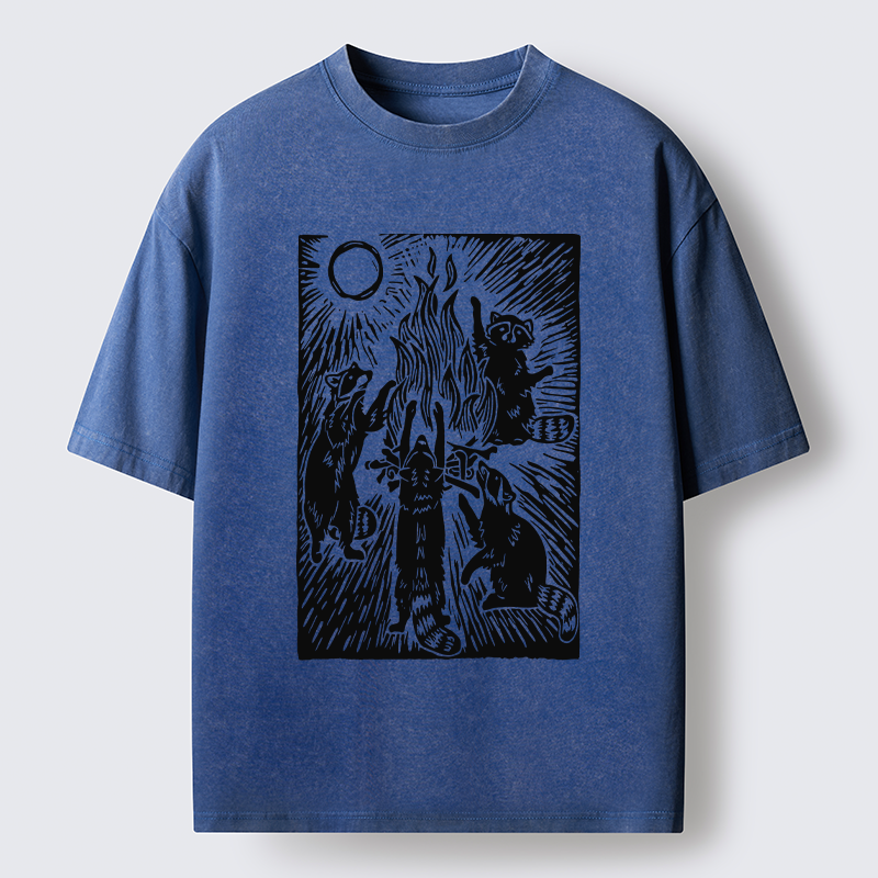 Tokyo-Tiger Raccoons And Campfires Washed T-Shirt
