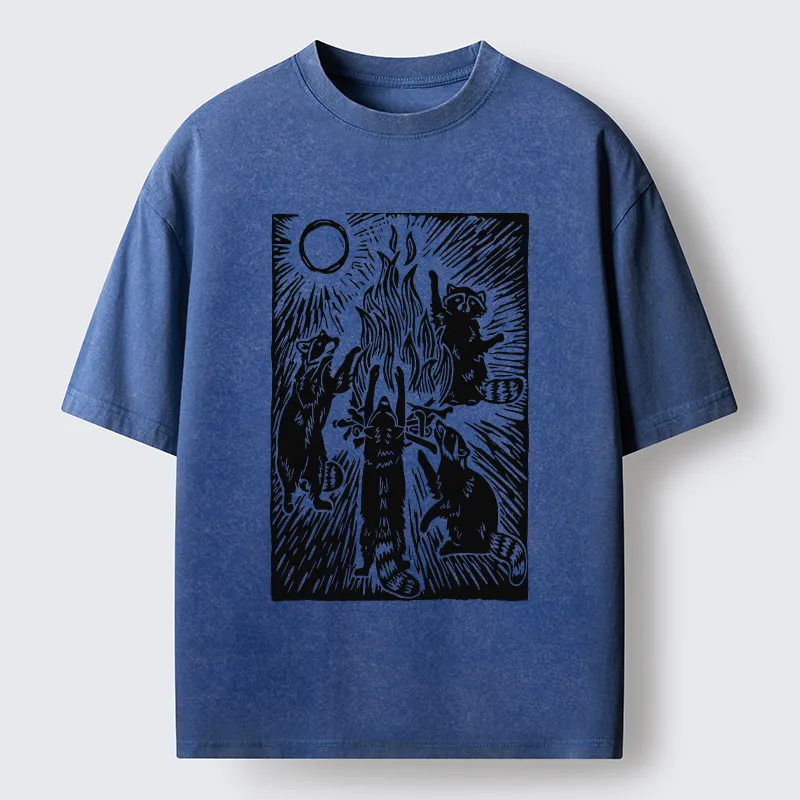 Tokyo-Tiger Raccoons And Campfires Washed T-Shirt
