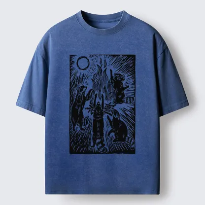 Tokyo-Tiger Raccoons And Campfires Washed T-Shirt