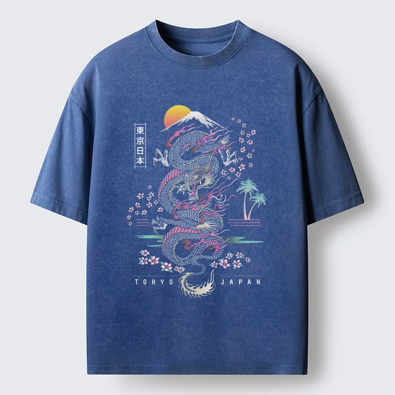 Tokyo-Tiger Retro Japanese Dragon Washed T-Shirt
