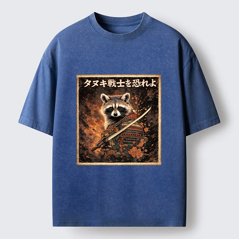 Tokyo-Tiger Japanese Raccoon Samurai Washed T-Shirt