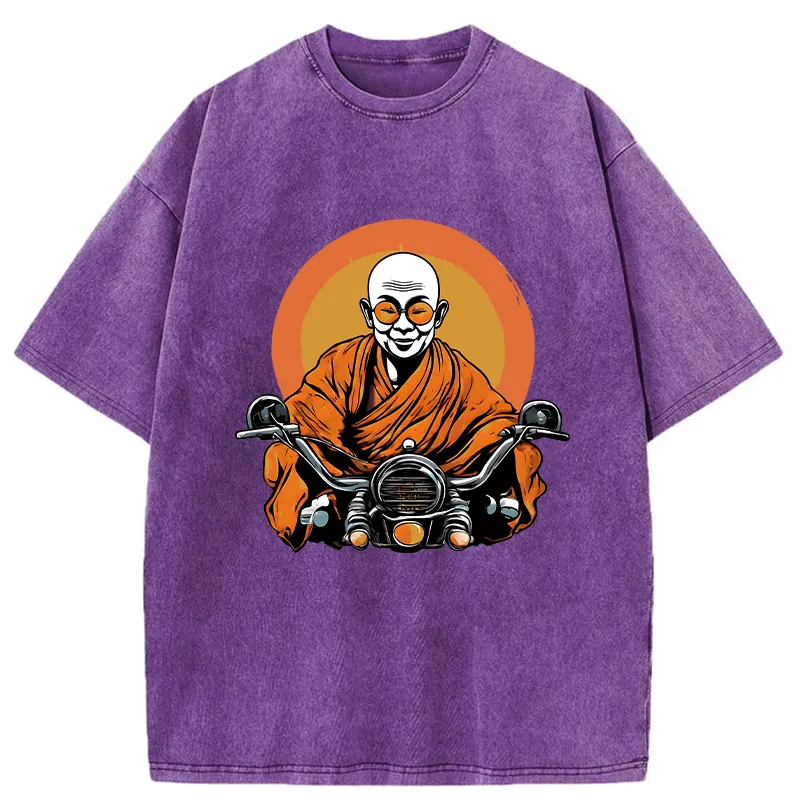 Tokyo-Tiger Monks Riding Motorcycles Washed T-Shirt