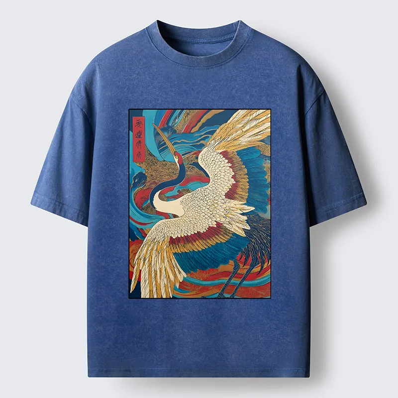 Tokyo-Tiger Retro And Gorgeous Crane Washed T-Shirt