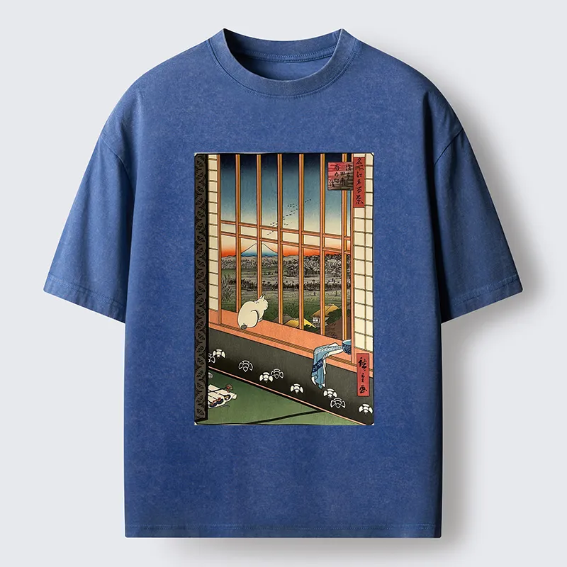 Tokyo-Tiger Cat By The Window Washed T-Shirt