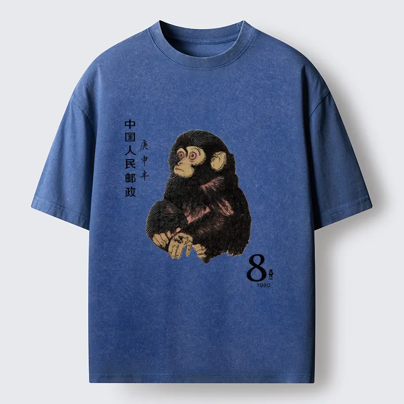 Tokyo-Tiger Cute Little Monkey Washed T-Shirt