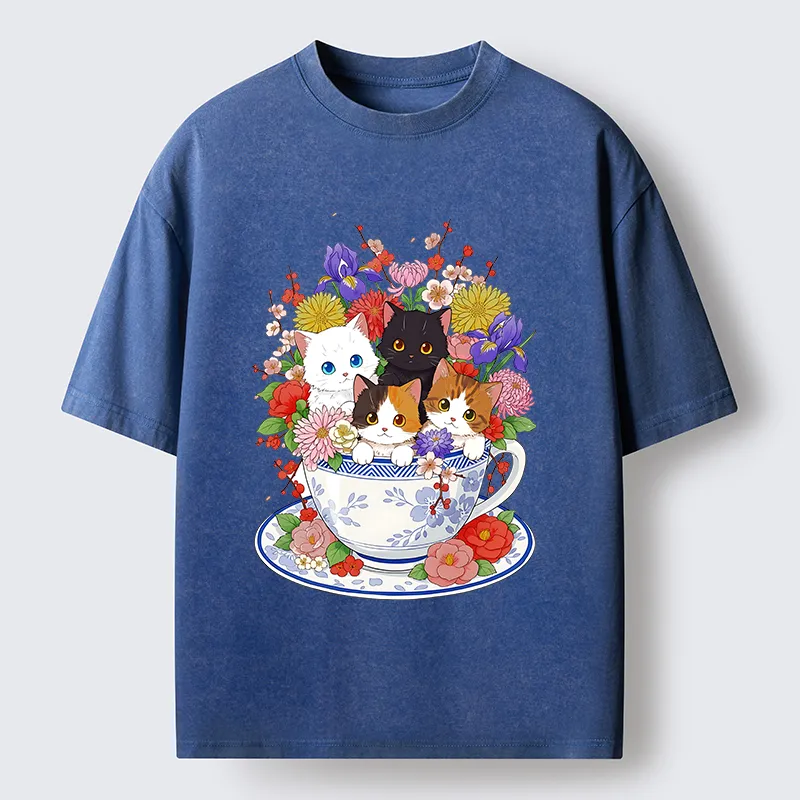 Tokyo-Tiger Four Adorable Kittens Washed T-Shirt