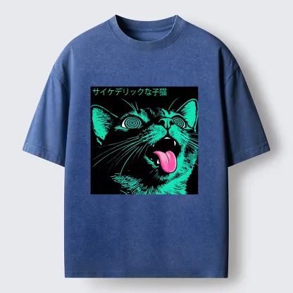 Tokyo-Tiger Psychedelic Kitten Washed T-Shirt
