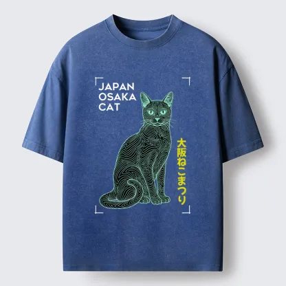 Tokyo-Tiger Line Cat Washed T-Shirt