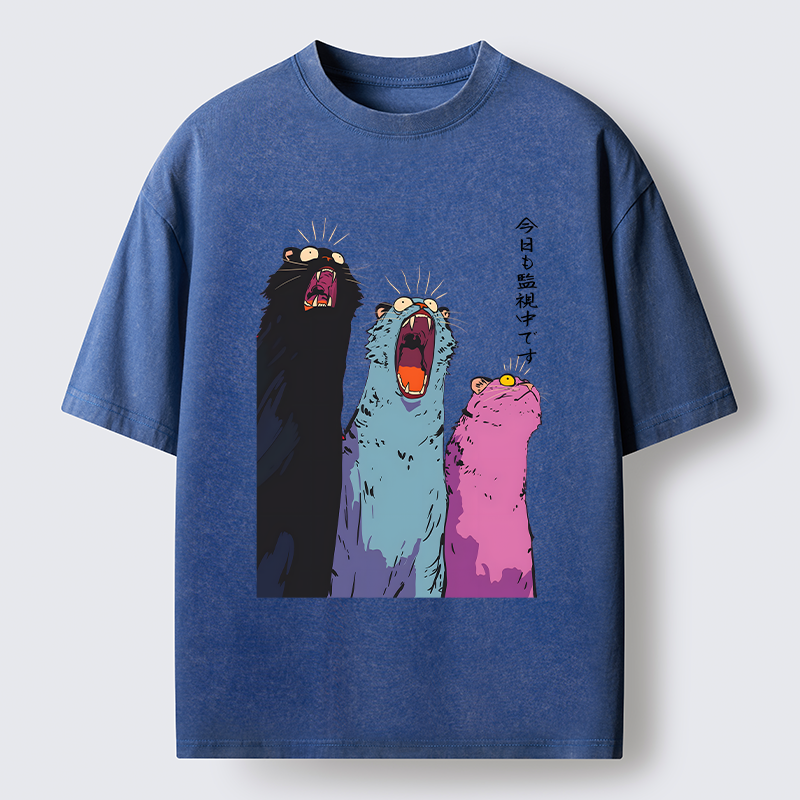 Tokyo-Tiger Howling Cat Washed T-Shirt