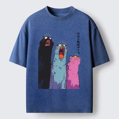 Tokyo-Tiger Howling Cat Washed T-Shirt