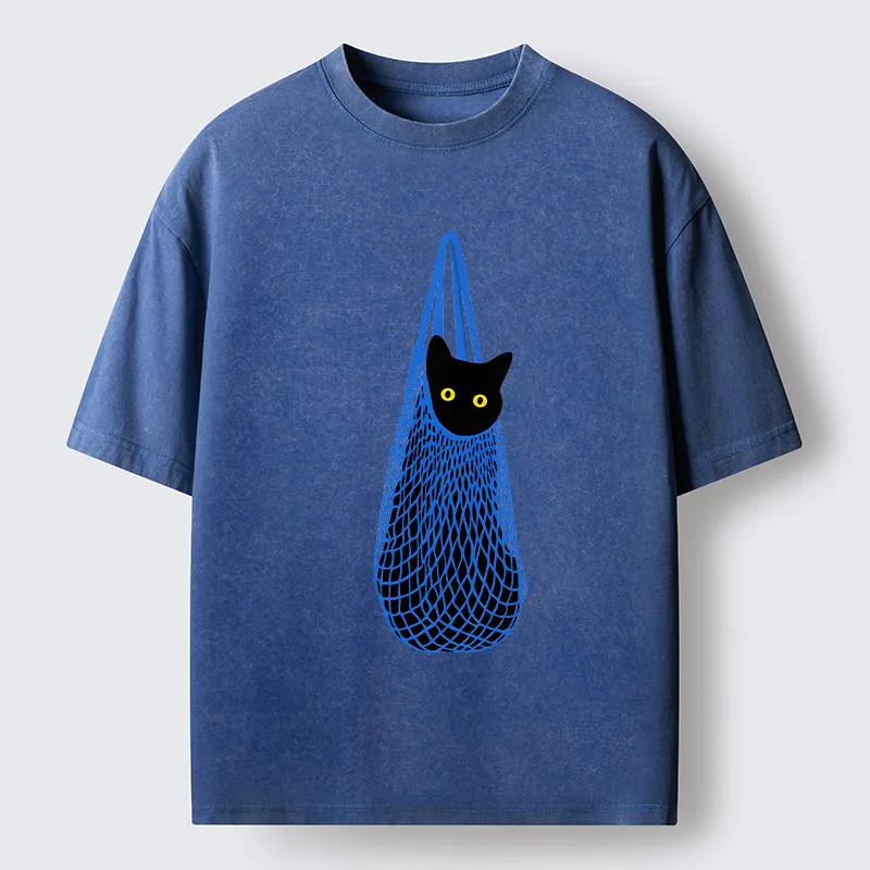 Tokyo-Tiger Cat In A Bag Washed T-Shirt