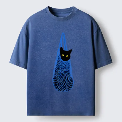 Tokyo-Tiger Cat In A Bag Washed T-Shirt