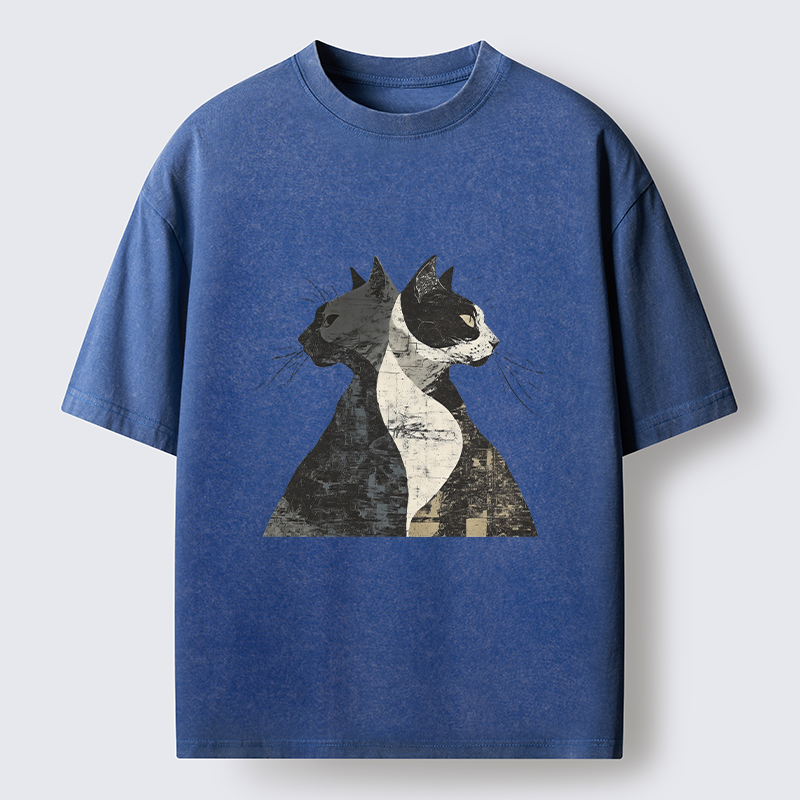 Tokyo-Tiger Silhouette Of Two Black Cats Washed T-Shirt