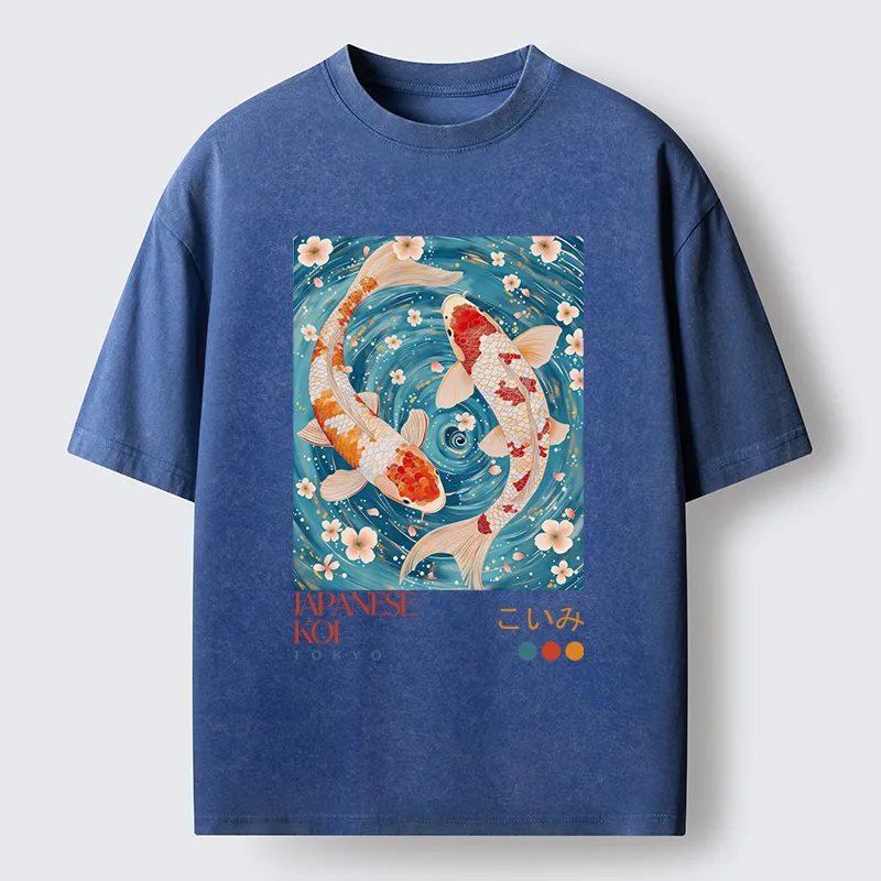 Tokyo-Tiger Koi In The Water Washed T-Shirt