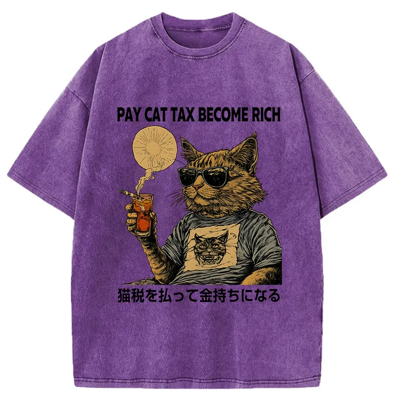 Tokyo-Tiger Pay Cat Tax Become Rich Washed T-Shirt