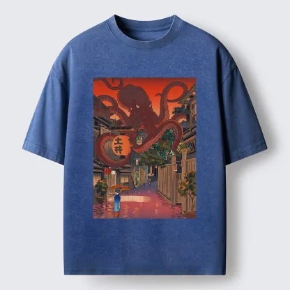 Tokyo-Tiger Monsters Attack The Village Washed T-Shirt