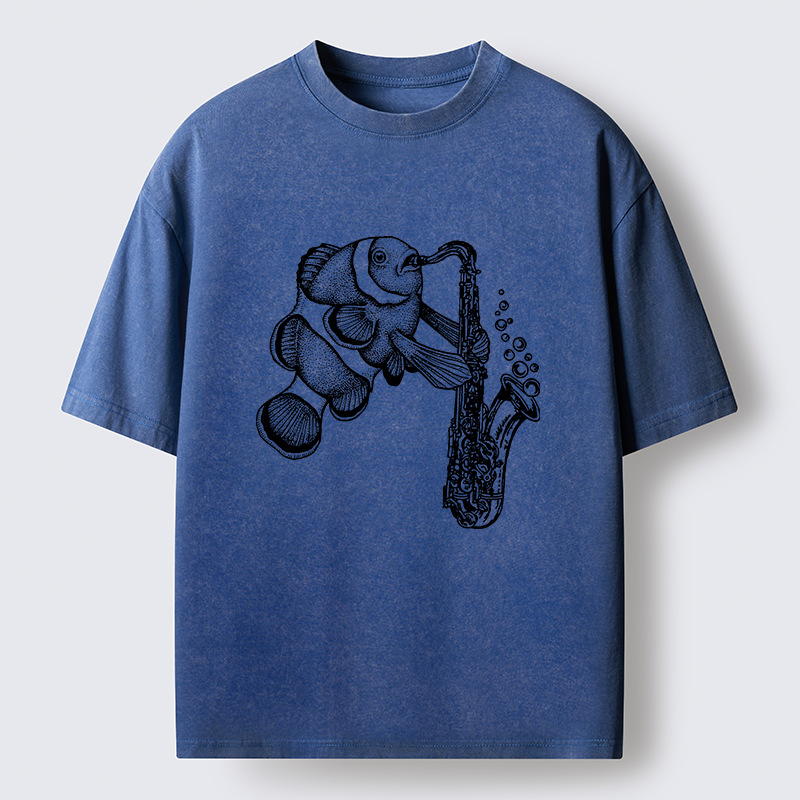 Tokyo-Tiger Clownfish Playing The Saxophone Washed T-Shirt
