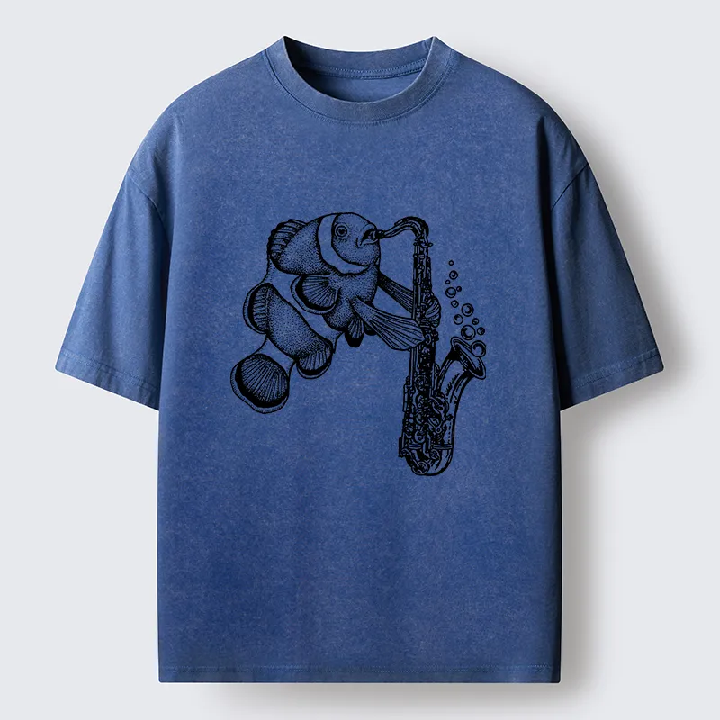 Tokyo-Tiger Clownfish Playing The Saxophone Washed T-Shirt