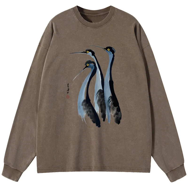 Tokyo-Tiger Blue Crane Washed Long Sleeve T-Shirt