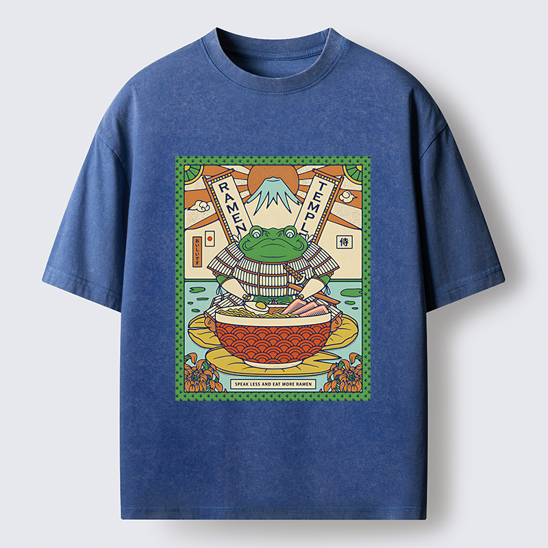 Tokyo-Tiger Frog Samurai Eating Ramen Washed T-Shirt