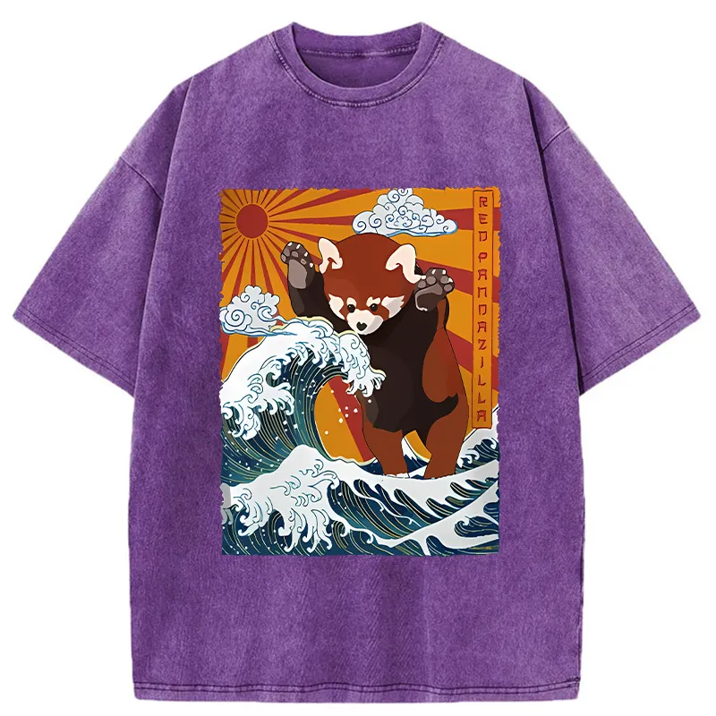 Tokyo-Tiger The Great Wave Off Red Panda Washed T-Shirt