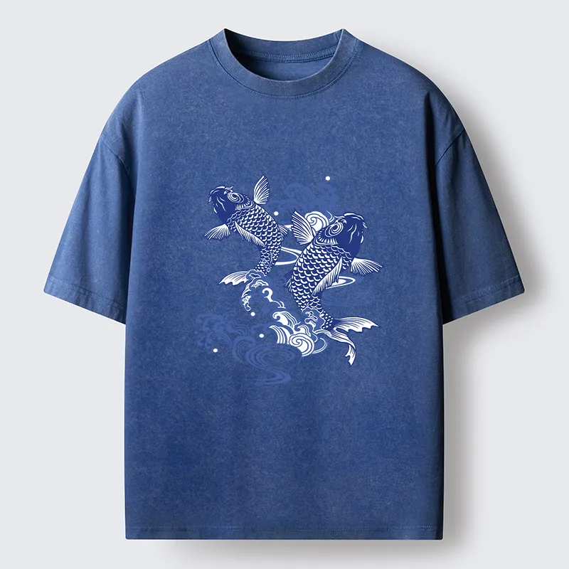 Tokyo-Tiger Traditional Koi Pattern Washed T-Shirt
