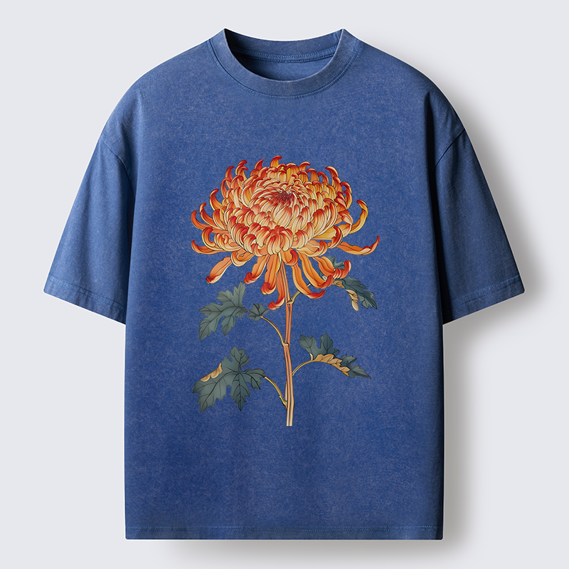 Tokyo-Tiger Japanese Chrysanthemum Washed T-Shirt
