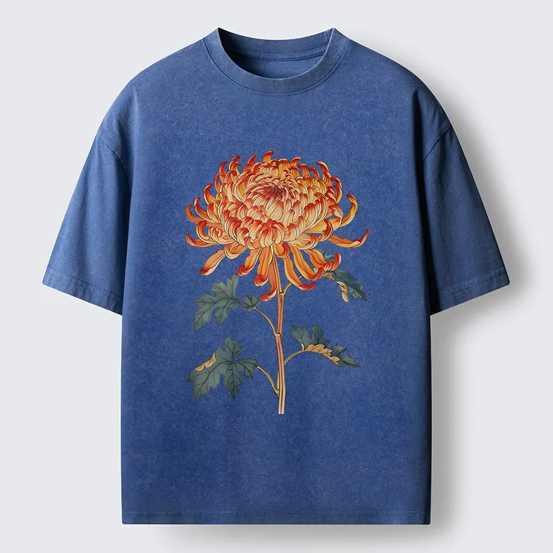 Tokyo-Tiger Japanese Chrysanthemum Washed T-Shirt