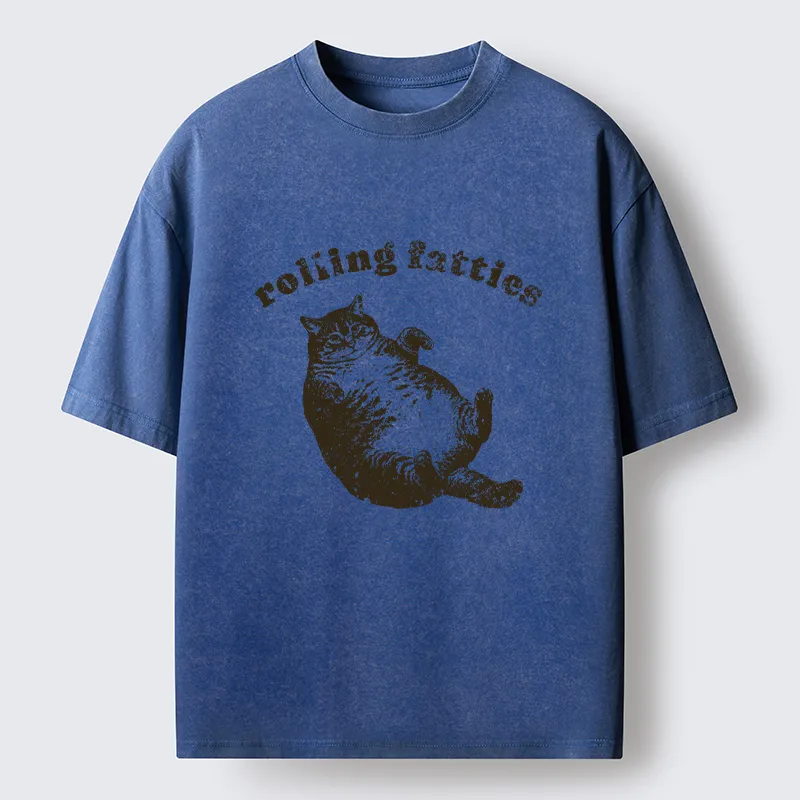 Tokyo-Tiger Rolling Fatties Fat Cat  Washed T-Shirt
