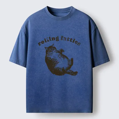Tokyo-Tiger Rolling Fatties Fat Cat  Washed T-Shirt