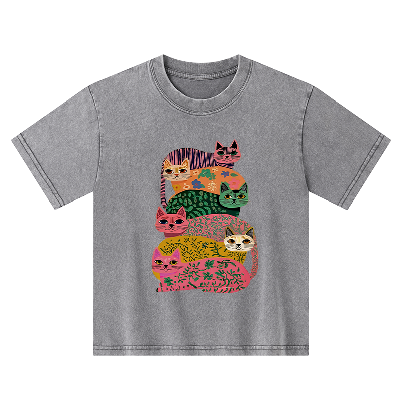 Tokyo-Tiger Colorful Cats Kids Washed T-Shirt