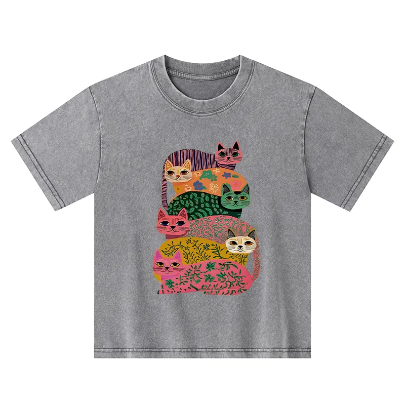 Tokyo-Tiger Colorful Cats Kids Washed T-Shirt